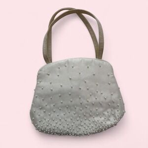 Vintage Cream Pearl Studded Satin Evening Handbag